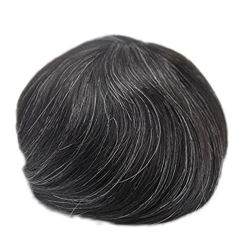 Natural Black toupee for Men 20% Grey Hair Mixed PU Skin Hair System Hair Patch - Image 2