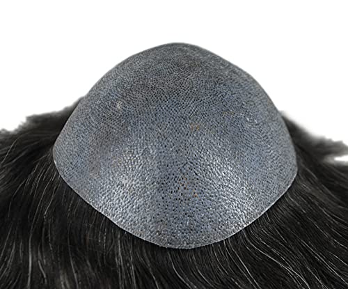 Natural Black toupee for Men 20% Grey Hair Mixed PU Skin Hair System Hair Patch - Image 4