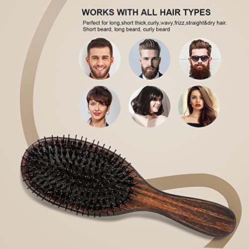 Natural Boar Bristle Hair Brush - Bearded Men and Girls with Long Hair - Ideal for Travel - Image 6