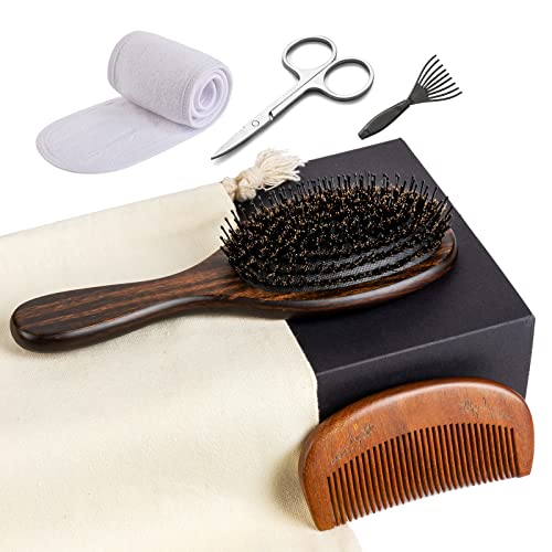Natural Boar Bristle Hair Brush - Bearded Men and Girls with Long Hair - Ideal for Travel