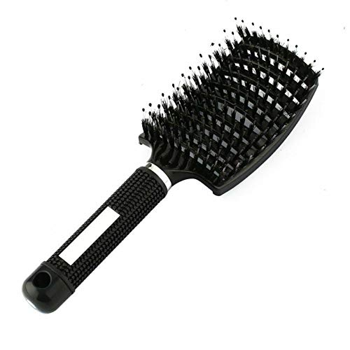 Natural Boar Bristle Nylon Detangling Pins Brush, Vented Curved Oversize Hairdressing Styling Hairbrush Hair Comb Scalp Massage Comb for Man and Women (Black)