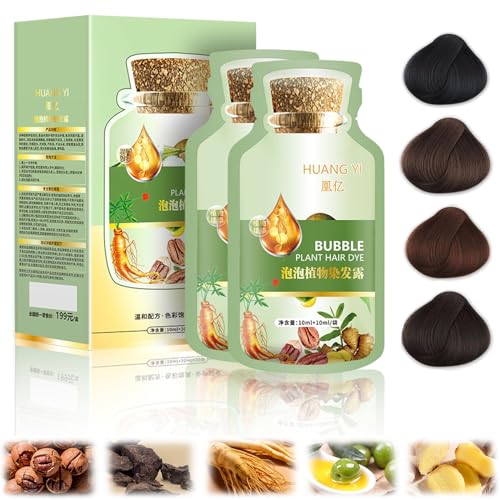 Natural Plant Hair Dye Shampoo, Huang Yi New Botanical Herbal Bubble Plant Hair Dyeing Cream, Pure Plant Extract, Easy Hair Dyeing In 10 Minutes 20ml 10Packs/Box (Black Teal)