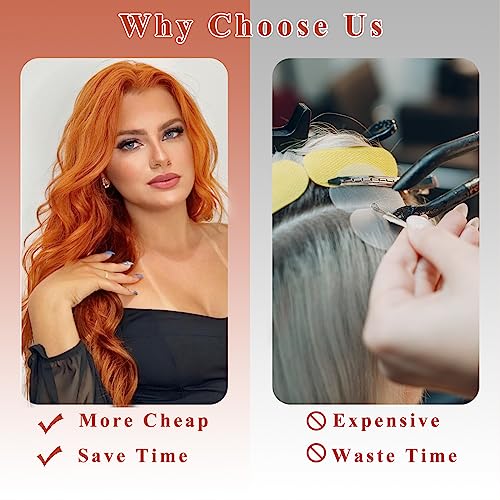 NAYOO Clip in Curly Hair Extensions 4PCS Long Wavy Synthetic Thick Hairpieces with Fiber Double Weft for Women Hair Full Head (20 Inch, Ginger Orange) - Image 6