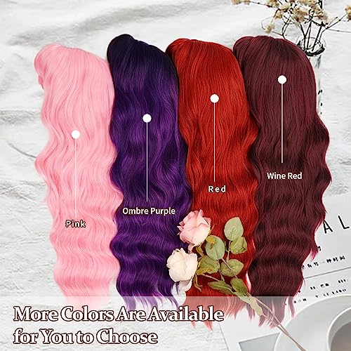 NAYOO Long Purple Wigs with Bangs for Women Curly Wavy Hair Wigs Heat Resistant Synthetic Fiber Wigs for Daily Party Use 26 Inches (Ombre Purple) - Image 5