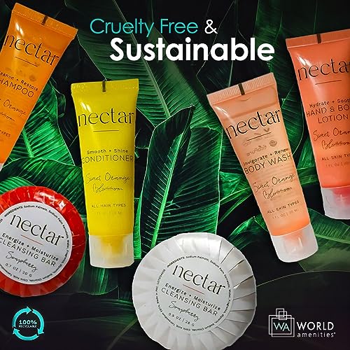 Nectar Mini Travel Size Toiletries Bathroom Kit | Sweet Orange Blossom| Shampoo, Conditioner, Body Wash, Lotion, Two Round Cleansing Bars and Body Bar - Image 7