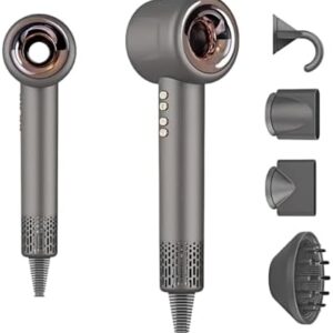Negative Ionic Blow Dryer with 110, 000 RPM 1600 watt Brushless Motor for Fast Drying,3 Speed&4 Temps Control Portable&Low Noise Hair Dryer with Diffuser and 4 Nozzle for Hair Caring,Home,Salon use