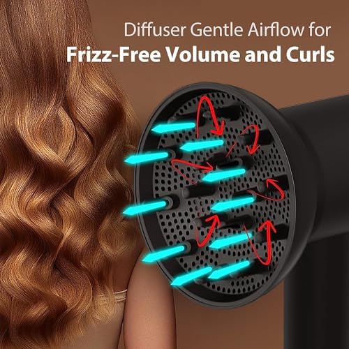 Negative Ionic Blow Dryer with 110, 000 RPM 1600 watt Brushless Motor for Fast Drying,3 Speed&4 Temps Control Portable&Low Noise Hair Dryer with Diffuser and 4 Nozzle for Hair Caring,Home,Salon use - Image 5