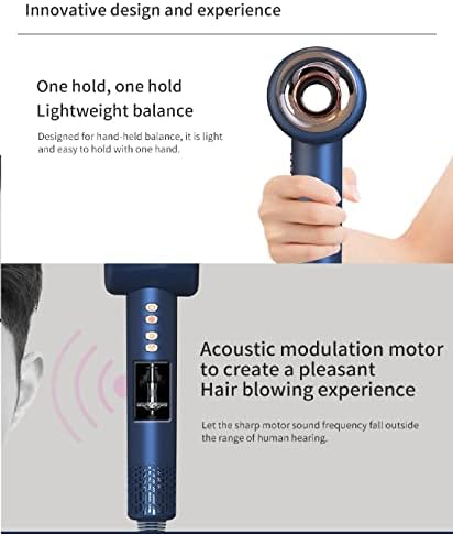 Negative Ionic Blow Dryer with 110, 000 RPM 1600 watt Brushless Motor for Fast Drying,3 Speed&4 Temps Control Portable&Low Noise Hair Dryer with Diffuser and 4 Nozzle for Hair Caring,Home,Salon use - Image 3