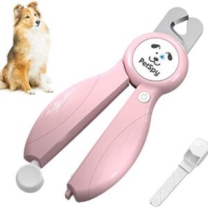 Newest Dog Nail Clippers with LED Guide Light, Professional Claw Care Pet Nail Clipper & Trimmer with Nail File, Razor Sharp Blades, Home Grooming Tool Kit for Animals (Pink)