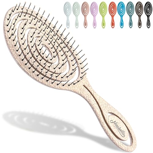 Ninabella Organic Detangling Hair Brush for Women, Men & Children - Does not Pull on Hair - Hair Straightening Brushes for Straight, Curly & Wet Hair - Unique Spiral Hairbrush
