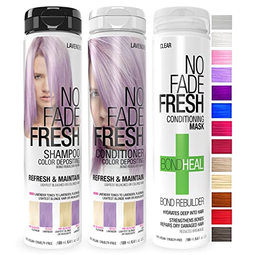 No Fade Fresh Lavender Hair Color Depositing Shampoo + Conditioner + BondHeal Bond Rebuilder Bundle - Enhance Color, Prevent Fading & Refresh Pastel Purple Color, Temporary Hair Color Dye