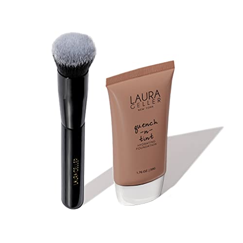 “No Makeup” Makeup: Quench-N-Tint Hydrating Foundation, Deep, & Professional Foundation Brush for Liquid, Cream, and Powder Face Makeup