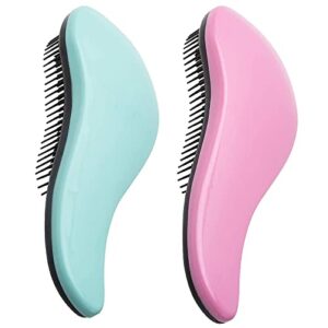No Pain Comb and Brush for Women (2 Count), Men & Kids Hair-Detangling Brush for Natural, Straight,Curly,Dense,Dry,Wet or Fine Hair (Light green+Pink)