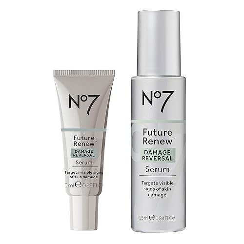 No7 Future Renew Damage Reversal Serum Duo - Anti-Aging Face Serum for Glowing Skin - Hyaluronic Acid + Niacinamide for Skin Damage Reversal - Includes 1 Regular + 1 Travel Size Serum (25ml, 10ml)