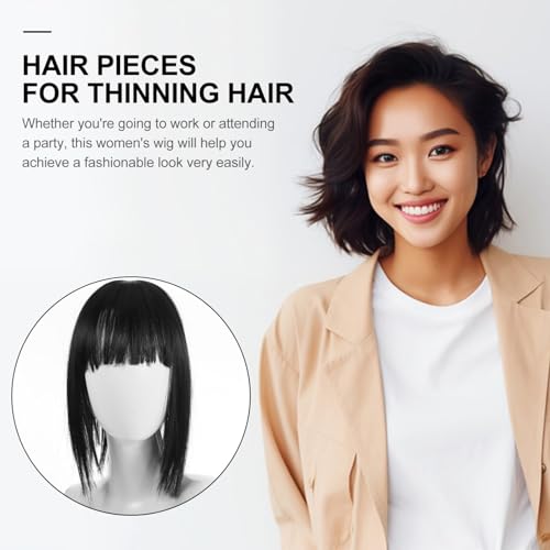 NOLITOY Invisible Human Toppers Women Clip In Toppers with Bangs Fringe Straight Bangs Women Wiglets Hairpieces for Thinning Cover Black - Image 4