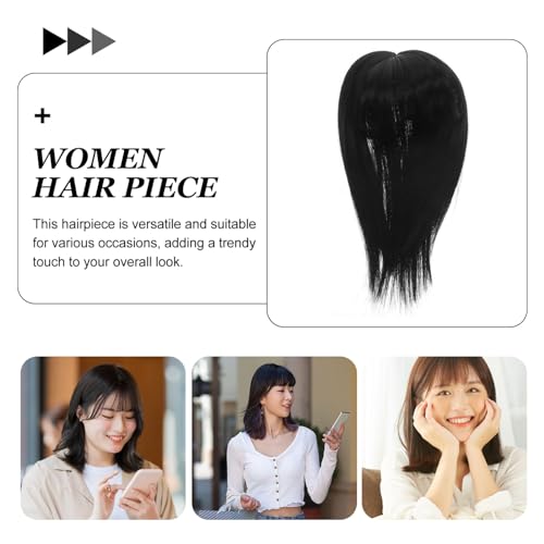 NOLITOY Invisible Human Toppers Women Clip In Toppers with Bangs Fringe Straight Bangs Women Wiglets Hairpieces for Thinning Cover Black - Image 8