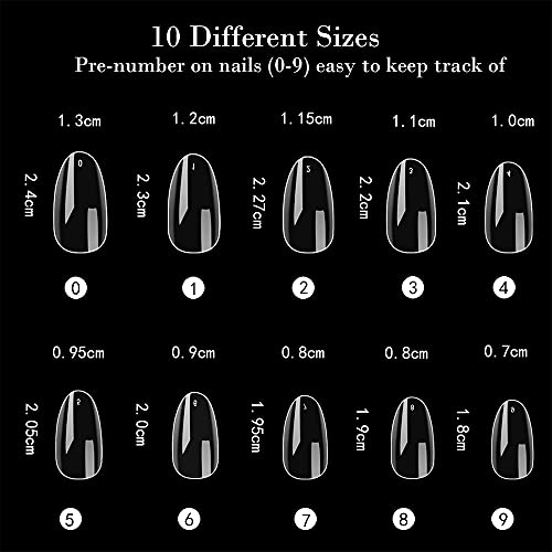 Noverlife 1200PCS Clear Short Almond Nail Tips for DIY Manicure, 10 Sizes Included - Image 2