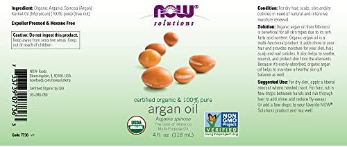 NOW Solutions, Organic Argan Oil, Certified Organic and 100% Pure, "Gold of Morocco" Multi-Purpose Oil, 4-Ounce - Image 2