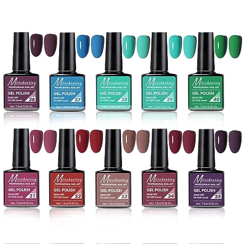 Nude Gel Nail Polish Set, 10 Colors UV Gel Polish Jelly French Nail Design Nail Art Starter Manicure Salon All Season DIY Nude Gel Polish, Soak Off LED Neutral Gel Polish Kit, 7.5 ml