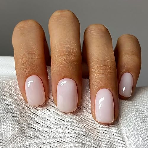 Nude Pink Fake Nails Extra Short Press on Nails Solid Color Square Fake Nails for Women Acrylic Nails 24Pcs