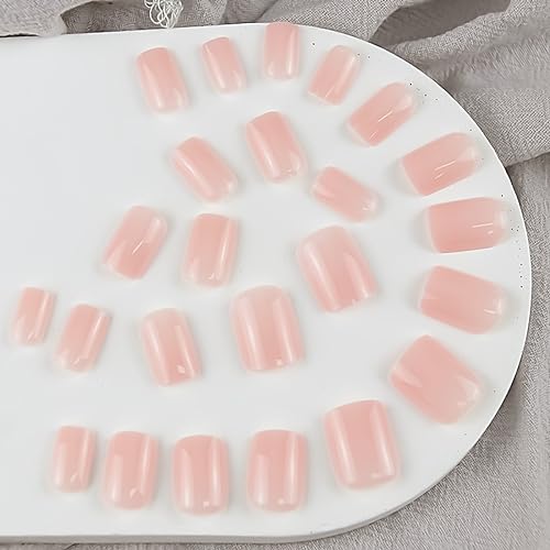 Nude Pink Press on Nails Short Square Fake Nails with Solid Color Design False Nails Glossy Glue on Nail Reusable & Natural Acrylic Coffin Nails Set for Women Girls DIY Manicure Decor in 24 PCS - Image 4