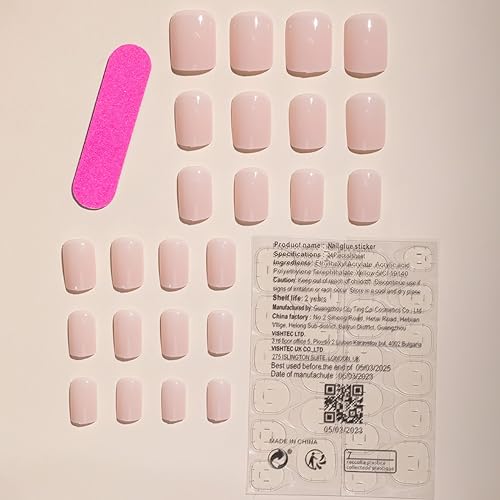Nude Pink Press on Nails Short Square Fake Nails with Solid Color Design False Nails Glossy Glue on Nail Reusable & Natural Acrylic Coffin Nails Set for Women Girls DIY Manicure Decor in 24 PCS - Image 2