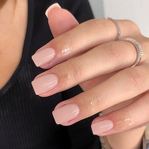 Short Square Nude UV Coated Reusable Gel Press On Nails 24 Count
