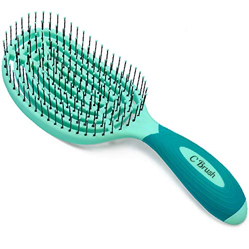 NuWay 4Hair® Patented Curved and Vented Hair Dryer Safe Detangling C Brush® (Aqua)