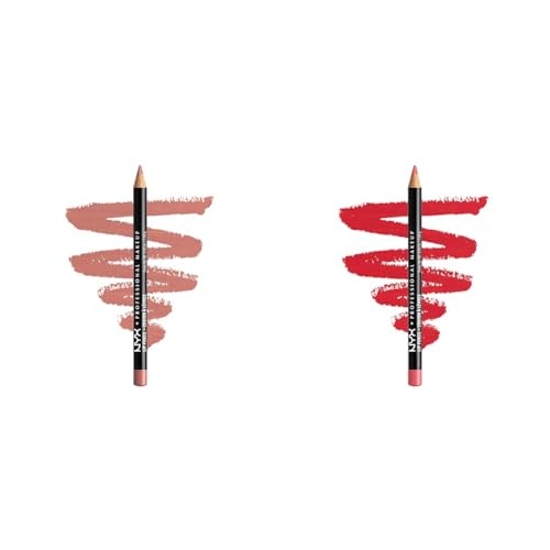 NYX Professional Makeup Slim Lip Pencil Set, 2 Piece, Nude Pink & Hot Red