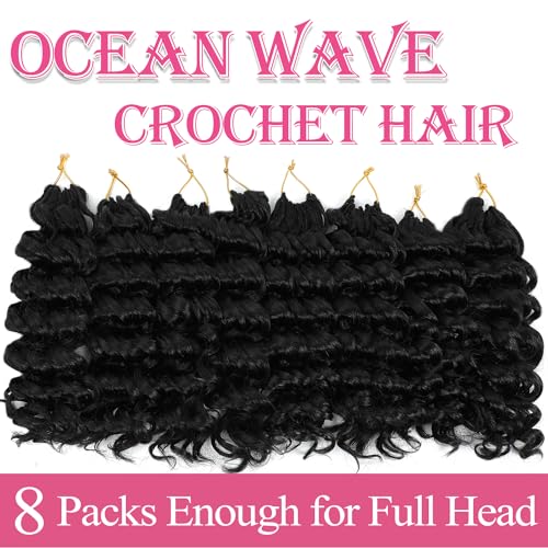 Ocean Wave Crochet Hair 12 Inch 8 packs Deep Wave Crochet Hair Synthetic Curly Braiding Hair Crochet Hair for Black Women (12 Inch, 8 packs, 1B) - Image 2