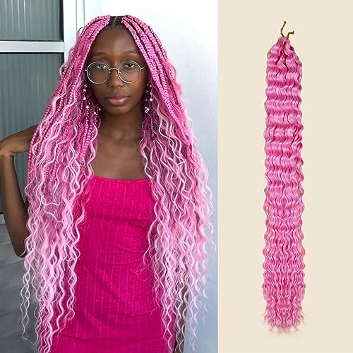 Ocean Wave Crochet Hair 30 Inch 1 Pack Long Deep Wave Crochet Hair Wavy Braiding Hair Synthetic Curly Crochet Hair For Black Women(30 Inch,1pack,Pink)