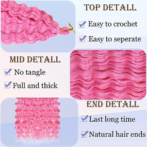 Ocean Wave Crochet Hair 30 Inch 1 Pack Long Deep Wave Crochet Hair Wavy Braiding Hair Synthetic Curly Crochet Hair For Black Women(30 Inch,1pack,Pink) - Image 3