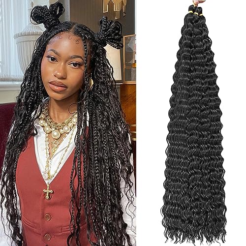 Ocean Wave Crochet Hair 30 Inch 7 Packs Curly Braiding Hair Deep Wave Crochet Hair for Black Women Bohemian Twist Crochet Braid (30 Inch (Pack of 7), 1B)
