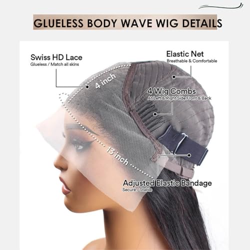 OCTSUN 26" Body Wave Lace Front Wigs Human Hair 13x4 HD Lace Glueless Human Hair Wig Pre Plucked Natural Hairline Brazilian Human Virgin Hair Long Black Body Wave Wig for Black Women 180% Density - Image 8