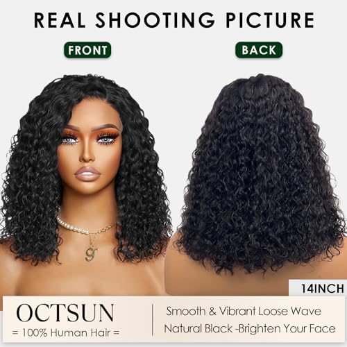 OCTSUN Curly Bob Wig Human Hair for Black Women - Glueless Wigs Human Hair Pre Plucked with Baby Hair Deep Wave 13x4 Lace Front Wigs Wet and Wavy Brazilian Human Virgin Hair Wigs 14 Inch 180% Density - Image 4