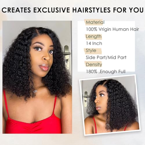 OCTSUN Curly Bob Wig Human Hair for Black Women - Glueless Wigs Human Hair Pre Plucked with Baby Hair Deep Wave 13x4 Lace Front Wigs Wet and Wavy Brazilian Human Virgin Hair Wigs 14 Inch 180% Density - Image 2
