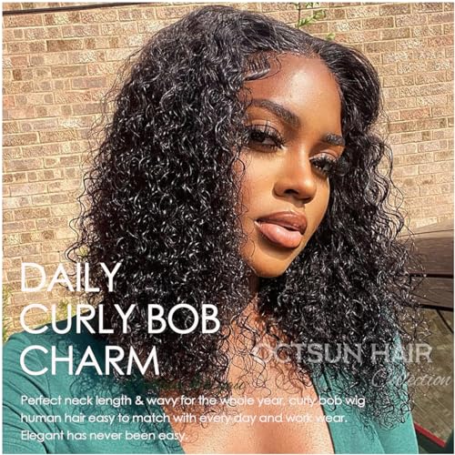 OCTSUN Curly Bob Wig Human Hair for Black Women - Glueless Wigs Human Hair Pre Plucked with Baby Hair Deep Wave 13x4 Lace Front Wigs Wet and Wavy Brazilian Human Virgin Hair Wigs 14 Inch 180% Density - Image 7