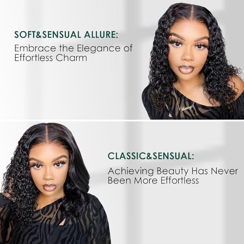 OCTSUN Curly Bob Wig Human Hair for Black Women - Glueless Wigs Human Hair Pre Plucked with Baby Hair Deep Wave 13x4 Lace Front Wigs Wet and Wavy Brazilian Human Virgin Hair Wigs 14 Inch 180% Density - Image 5