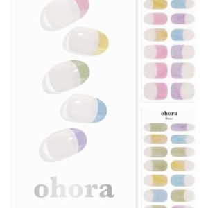 ohora Semi Cured Gel Nail Strips (N Fluffy French) - Extended Size Range, Works with Any Nail Lamps, Salon-Quality, Long Lasting, Easy to Apply&Remove - Includes 2Prep Pads, Nail File&Wooden Stick
