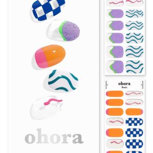 ohora Semi Cured Gel Nail Strips (N Snatched) - Works with Any Nail Lamps, Salon-Quality, Long Lasting, Easy to Apply & Remove - Includes 2 Prep Pads, Nail File & Wooden Stick - Checkered
