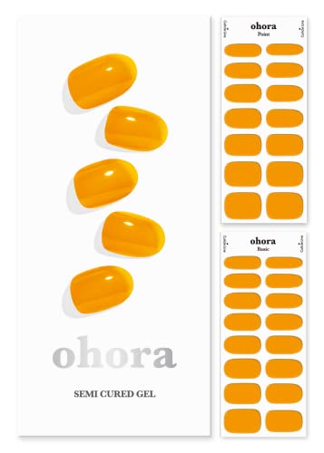 ohora Semi Cured Gel Nail Strips (N Tint Orange) - Works with Any Nail Lamps, Salon-Quality, Long Lasting, Easy to Apply & Remove - Includes 2 Prep Pads, Nail File & Wooden Stick
