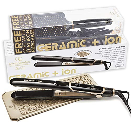 Olivia Garden Ceramic + Ion High Performance Professional Flat Iron, Dual voltage, 11 temperature settings, floating plates, with Heat Resistant Mat/Pouch, Black/Gold