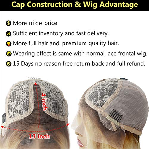 Ombre Blonde Dark Root Lace Front Bob Wig Pre Plucked Sexy Straight Virgin Real Human Hair Closure Wigs Invisible Headline for Women 13x1x4 Lace Frontal Bob Glueless 1B613 Colored 16 inch - Image 7