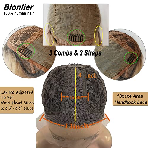 Ombre Blonde Dark Root Lace Front Bob Wig Pre Plucked Sexy Straight Virgin Real Human Hair Closure Wigs Invisible Headline for Women 13x1x4 Lace Frontal Bob Glueless 1B613 Colored 16 inch - Image 5