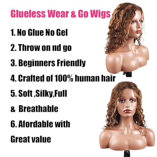 12 Inch Ombre 4/27 Highlight Deep Wave Curly Glueless Lace Front Human Hair Bob Wig - Image 3