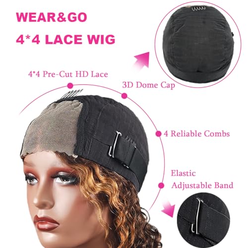 12 Inch Ombre 4/27 Highlight Deep Wave Curly Glueless Lace Front Human Hair Bob Wig - Image 5