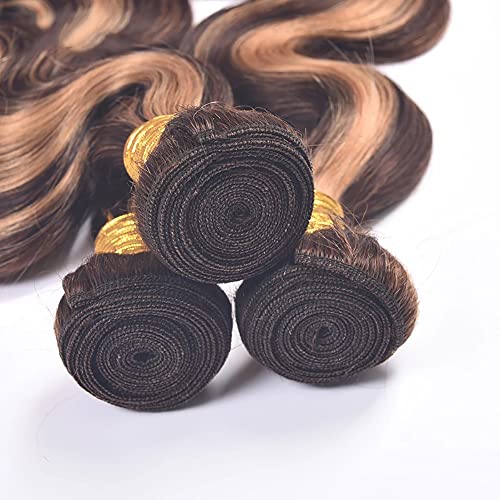Ombre Body Wave Bundles Highlight Human Hair Bundle Brazilian Virgin Brown Highlight Bundles 12 Inch Honey Blonde Bundles Human Hair Weaves Double Weft P4/27 Human Hair Bundles - Image 5