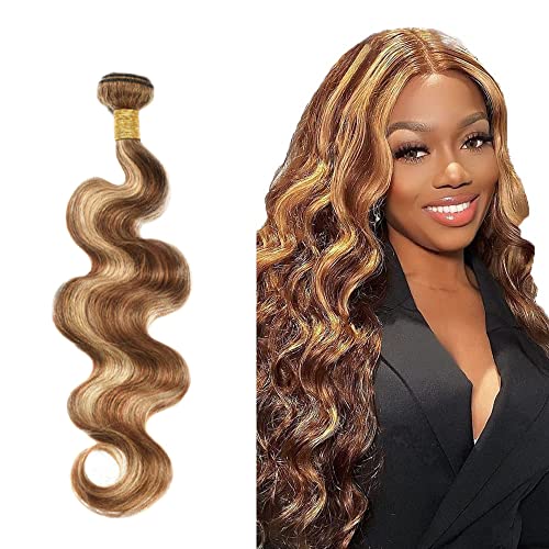 Ombre Body Wave Bundles Highlight Human Hair Bundle Brazilian Virgin Brown Highlight Bundles 12 Inch Honey Blonde Bundles Human Hair Weaves Double Weft P4/27 Human Hair Bundles