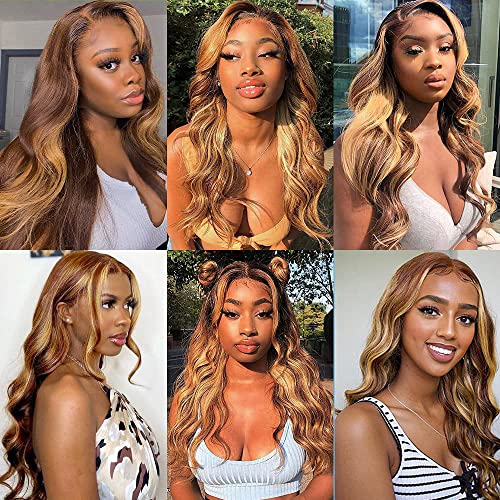 Ombre Body Wave Bundles Highlight Human Hair Bundle Brazilian Virgin Brown Highlight Bundles 12 Inch Honey Blonde Bundles Human Hair Weaves Double Weft P4/27 Human Hair Bundles - Image 2