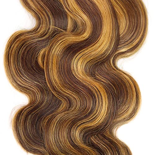 Ombre Body Wave Bundles Highlight Human Hair Bundle Brazilian Virgin Brown Highlight Bundles 12 Inch Honey Blonde Bundles Human Hair Weaves Double Weft P4/27 Human Hair Bundles - Image 6